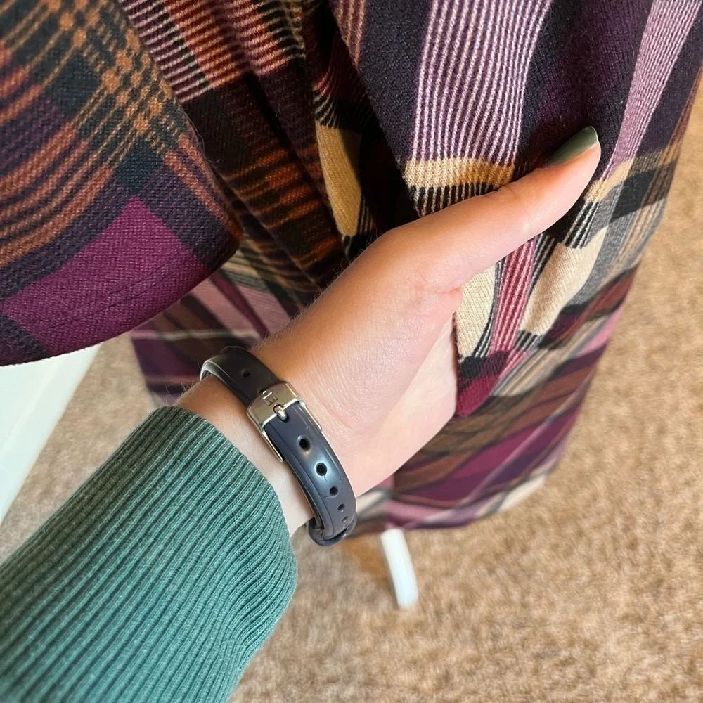 JH Women's plaid dress flare sleeve pockets soft office casual purple plum